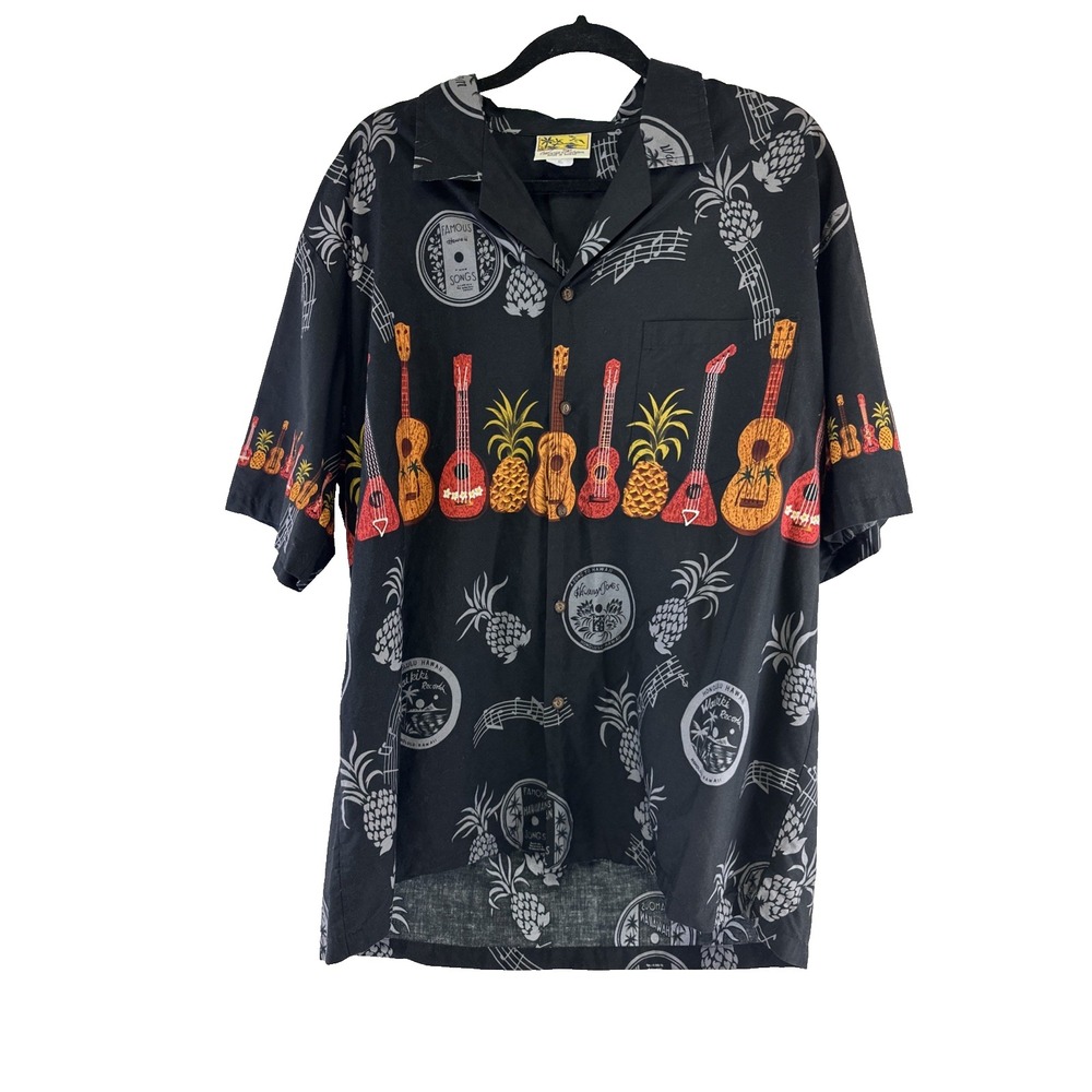Winnie Fashion Hawaiian Shirt Guitars Pineapples Music Button Down Collar Men XL